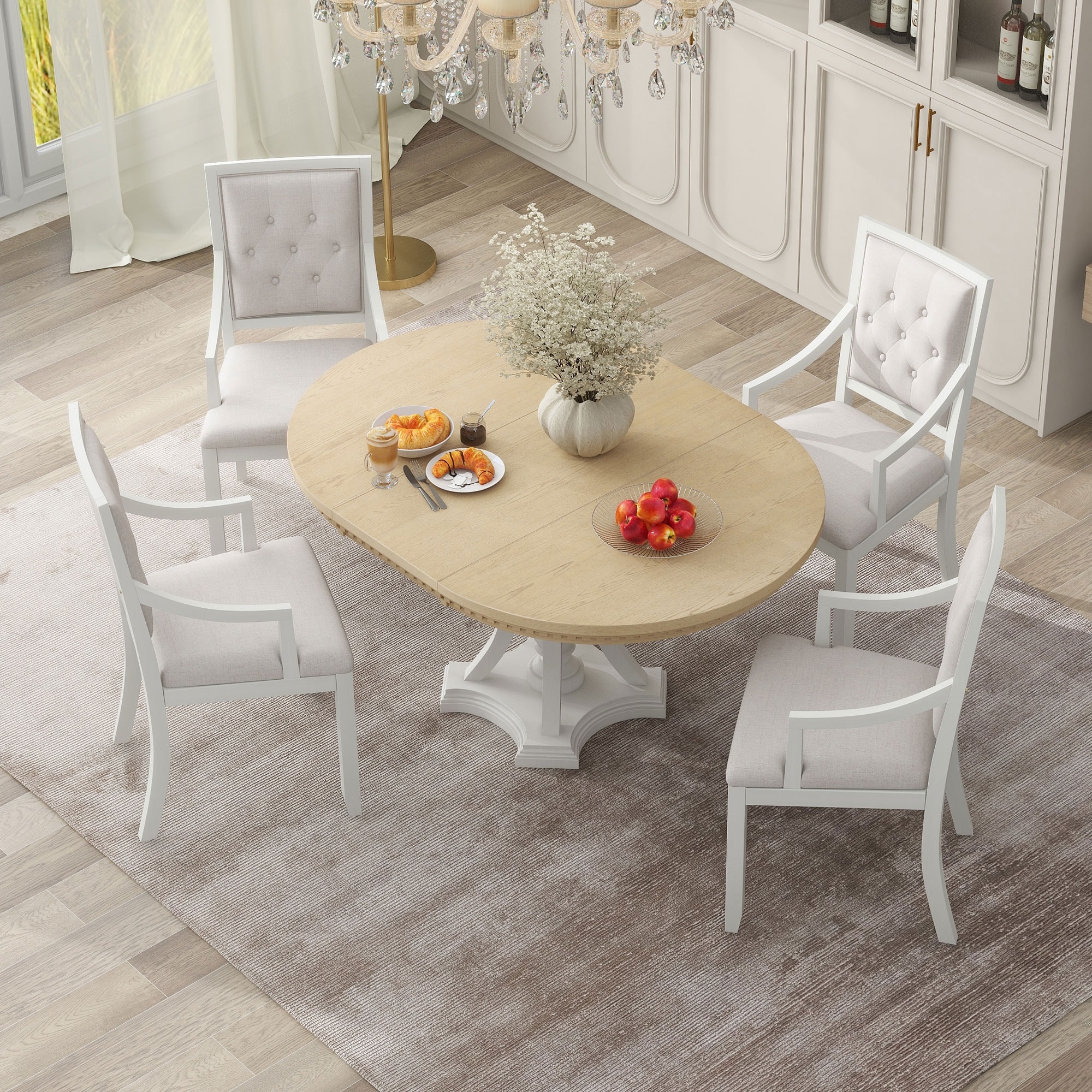 5 Piece Extendable Dining Table Set with 4 Chairs Oak Natural